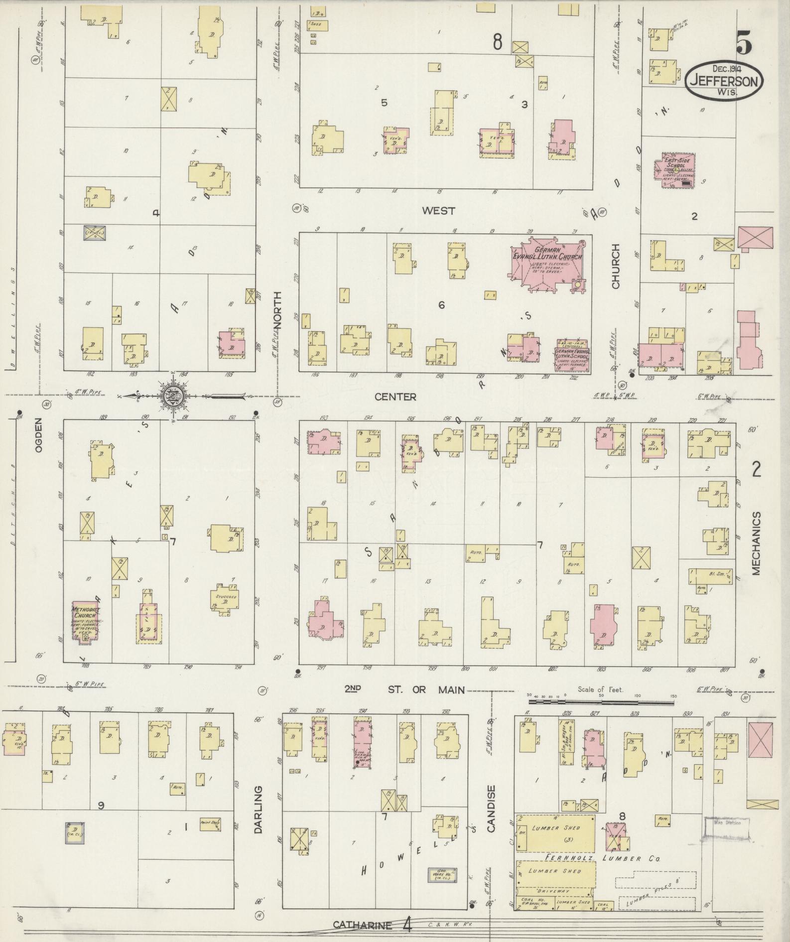 Sanborn Fire Insurance Map from Jefferson, Jefferson County, Wisconsin (1914), Sheet #0005 - Complete Map Set gallery image, historic Sanborn map, vintage wall art, Wisconsin Wisconsin