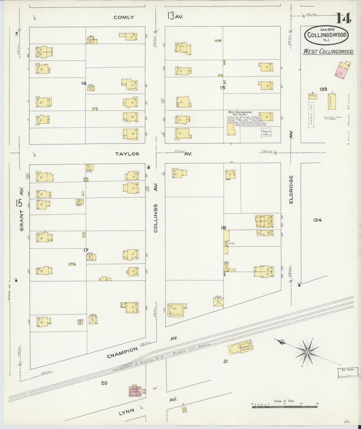 Sanborn Fire Insurance Map from Collingswood, Camden County, New Jersey (1909), Sheet #0014 - Complete Map Set gallery image, historic Sanborn map, vintage wall art, New Jersey New Jersey