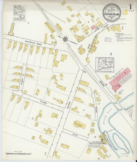 Sanborn Fire Insurance Map from Central Village, Windham County, Connecticut (1917), Sheet #0001 - Complete Map Set gallery image, historic Sanborn map, vintage wall art, Connecticut Connecticut