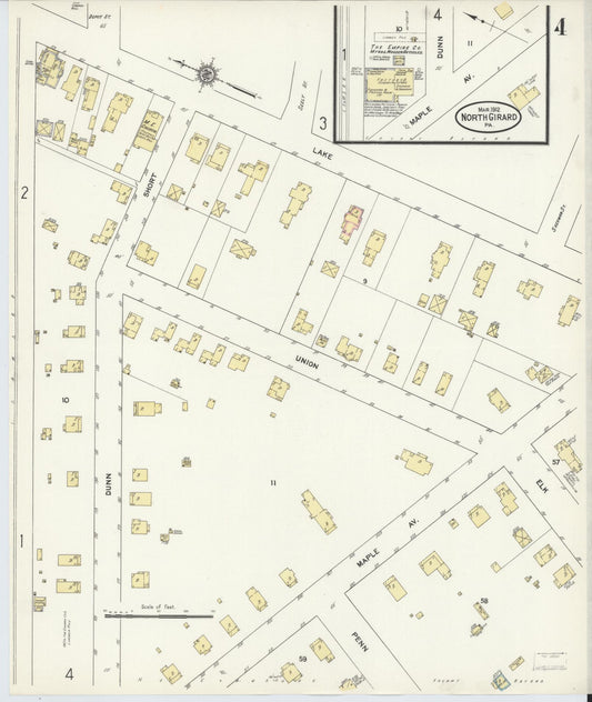 Sanborn Fire Insurance Map from North Girard, Erie County, Pennsylvania (1912), Sheet #0004 - Historic Sanborn Fire Insurance Map Print, vintage old map wall art, antique decor, genealogy gift, Pennsylvania Pennsylvania map