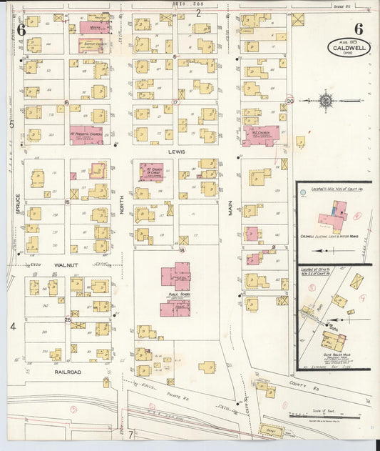 Sanborn Fire Insurance Map from Caldwell, Noble County, Ohio (1932), Sheet #0006 - Historic Sanborn Fire Insurance Map Print, vintage old map wall art, antique decor, genealogy gift, Ohio Ohio map