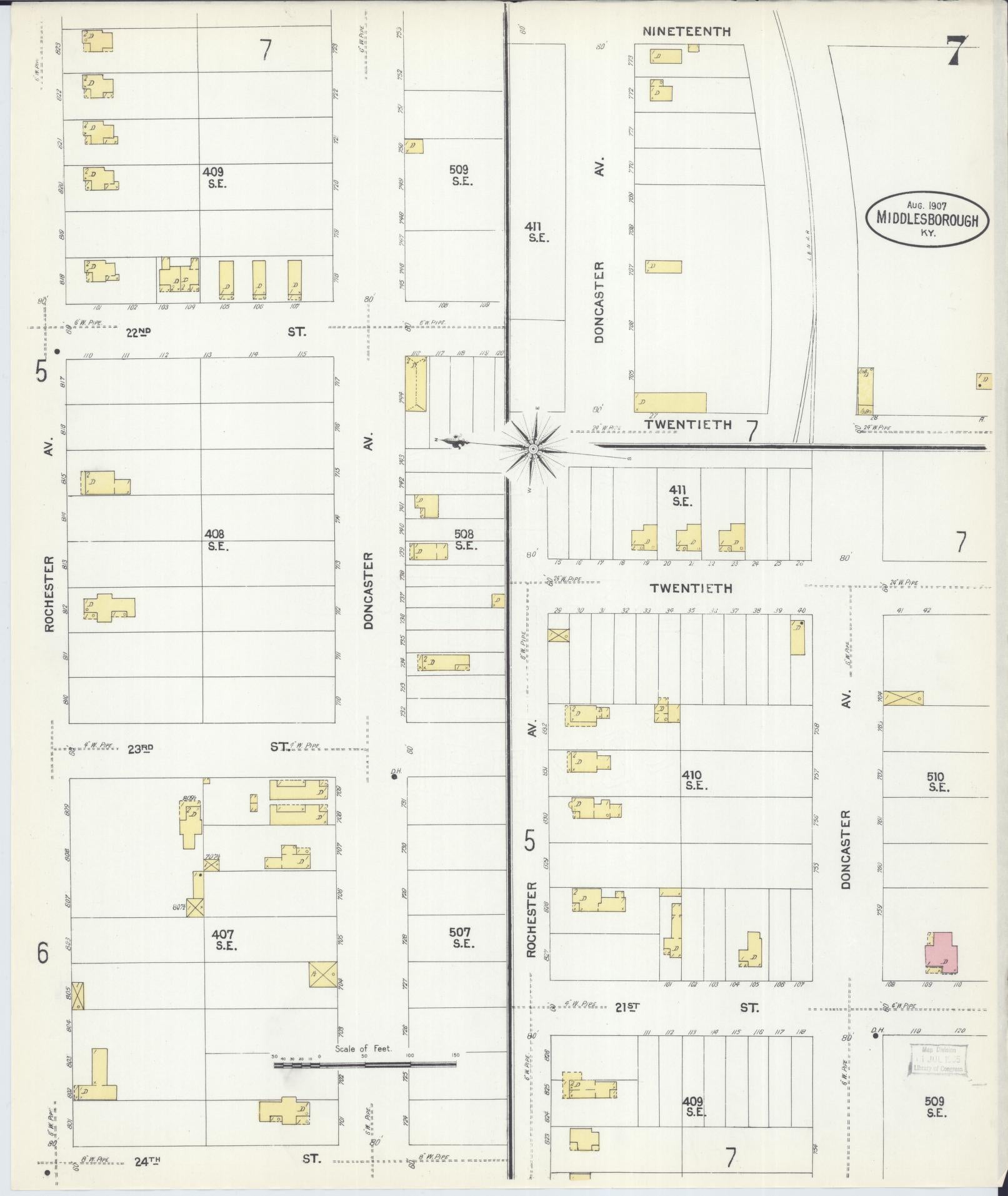 Sanborn Fire Insurance Map from Middlesboro, Bell County, Kentucky (1907), Sheet #0007 - Complete Map Set gallery image, historic Sanborn map, vintage wall art, Kentucky Kentucky