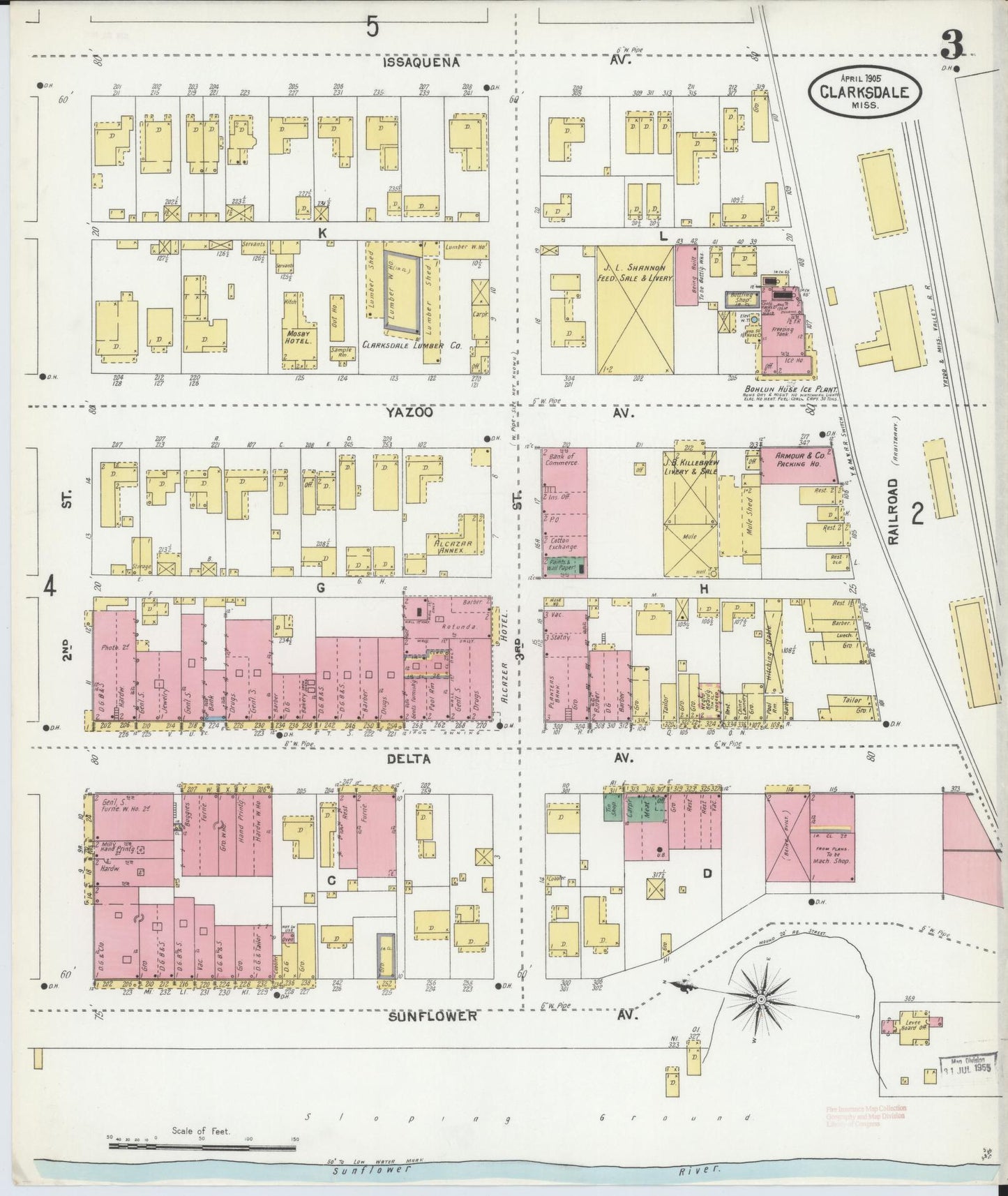 Sanborn Fire Insurance Map from Clarksdale, Coahoma County, Mississippi (1905), Sheet #0003 - Complete Map Set gallery image, historic Sanborn map, vintage wall art, Mississippi Mississippi