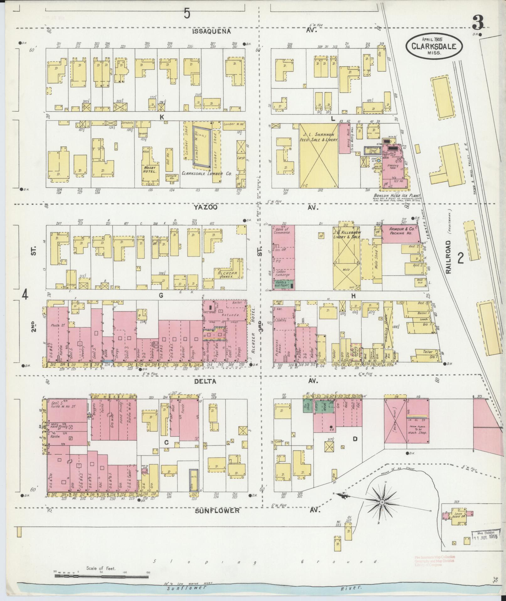 Sanborn Fire Insurance Map from Clarksdale, Coahoma County, Mississippi (1905), Sheet #0003 - Complete Map Set gallery image, historic Sanborn map, vintage wall art, Mississippi Mississippi