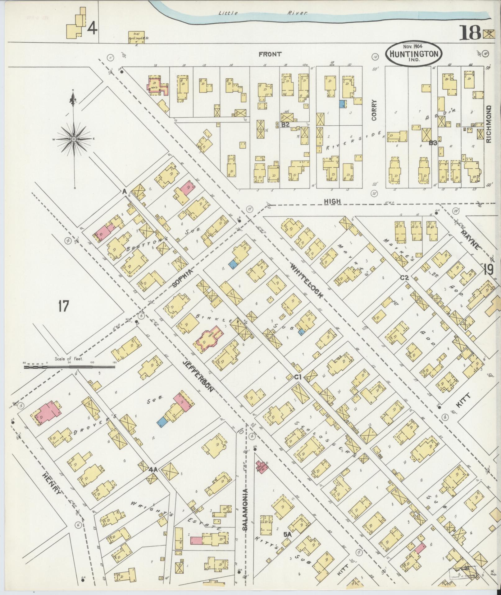 Sanborn Fire Insurance Map from Huntington, Huntington County, Indiana (1904), Sheet #0018 - Complete Map Set gallery image, historic Sanborn map, vintage wall art, Indiana Indiana