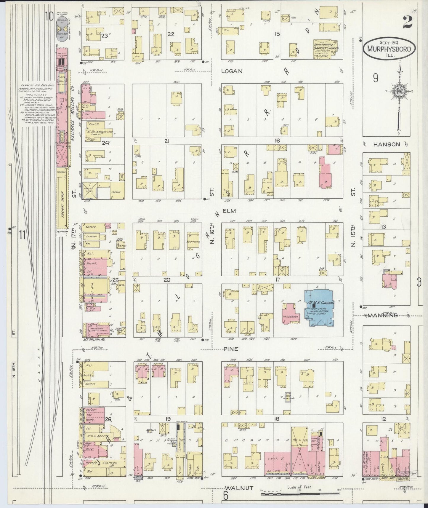 Sanborn Fire Insurance Map from Murphysboro, Jackson County, Illinois (1914), Sheet #0002 - Complete Map Set gallery image, historic Sanborn map, vintage wall art, Illinois Illinois