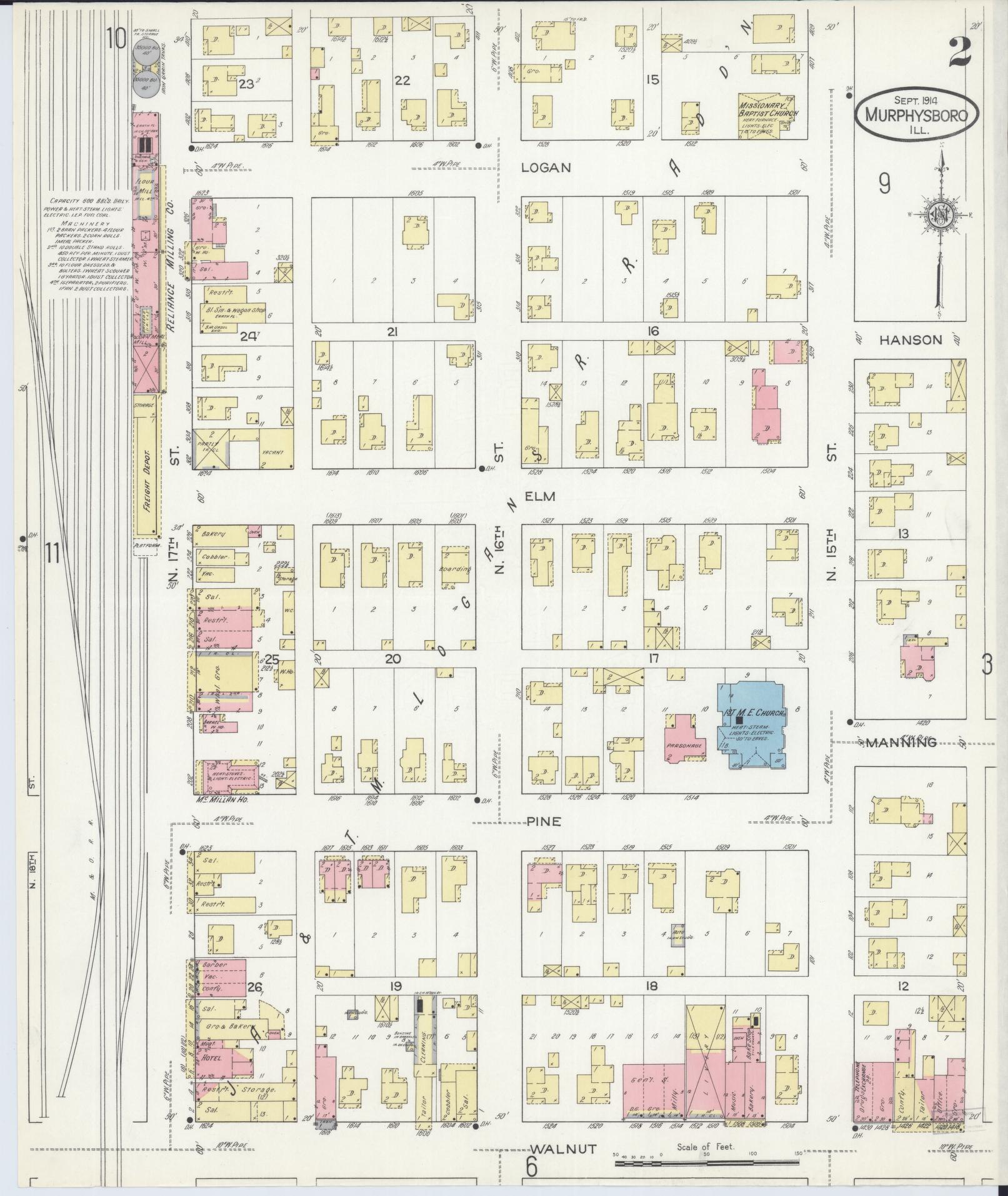 Sanborn Fire Insurance Map from Murphysboro, Jackson County, Illinois (1914), Sheet #0002 - Complete Map Set gallery image, historic Sanborn map, vintage wall art, Illinois Illinois