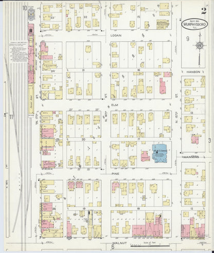 Sanborn Fire Insurance Map from Murphysboro, Jackson County, Illinois (1914), Sheet #0002 - Complete Map Set gallery image, historic Sanborn map, vintage wall art, Illinois Illinois