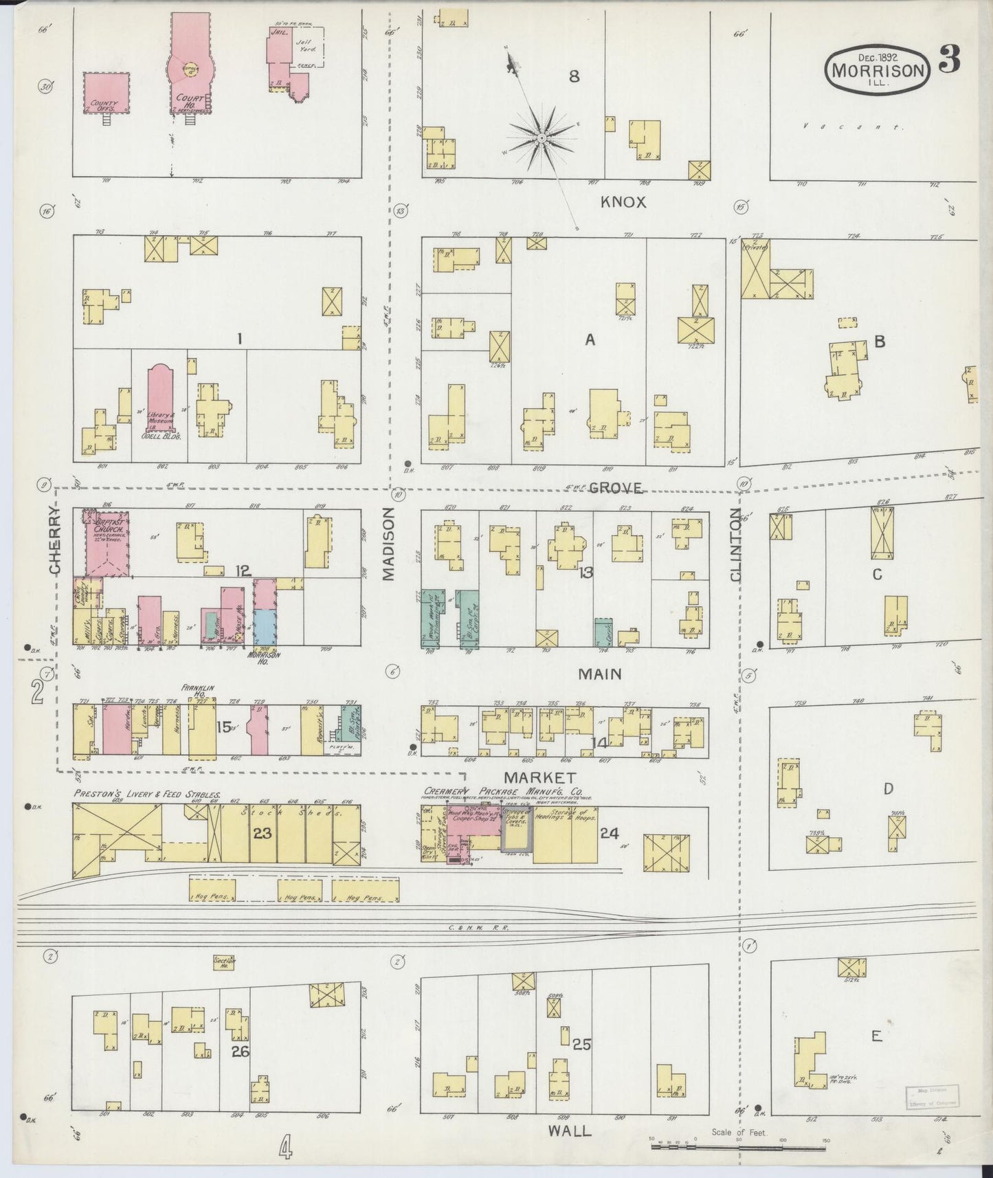 Sanborn Fire Insurance Map from Morrison, Whiteside County, Illinois (1892), Sheet #0003 - Complete Map Set gallery image, historic Sanborn map, vintage wall art, Illinois Illinois