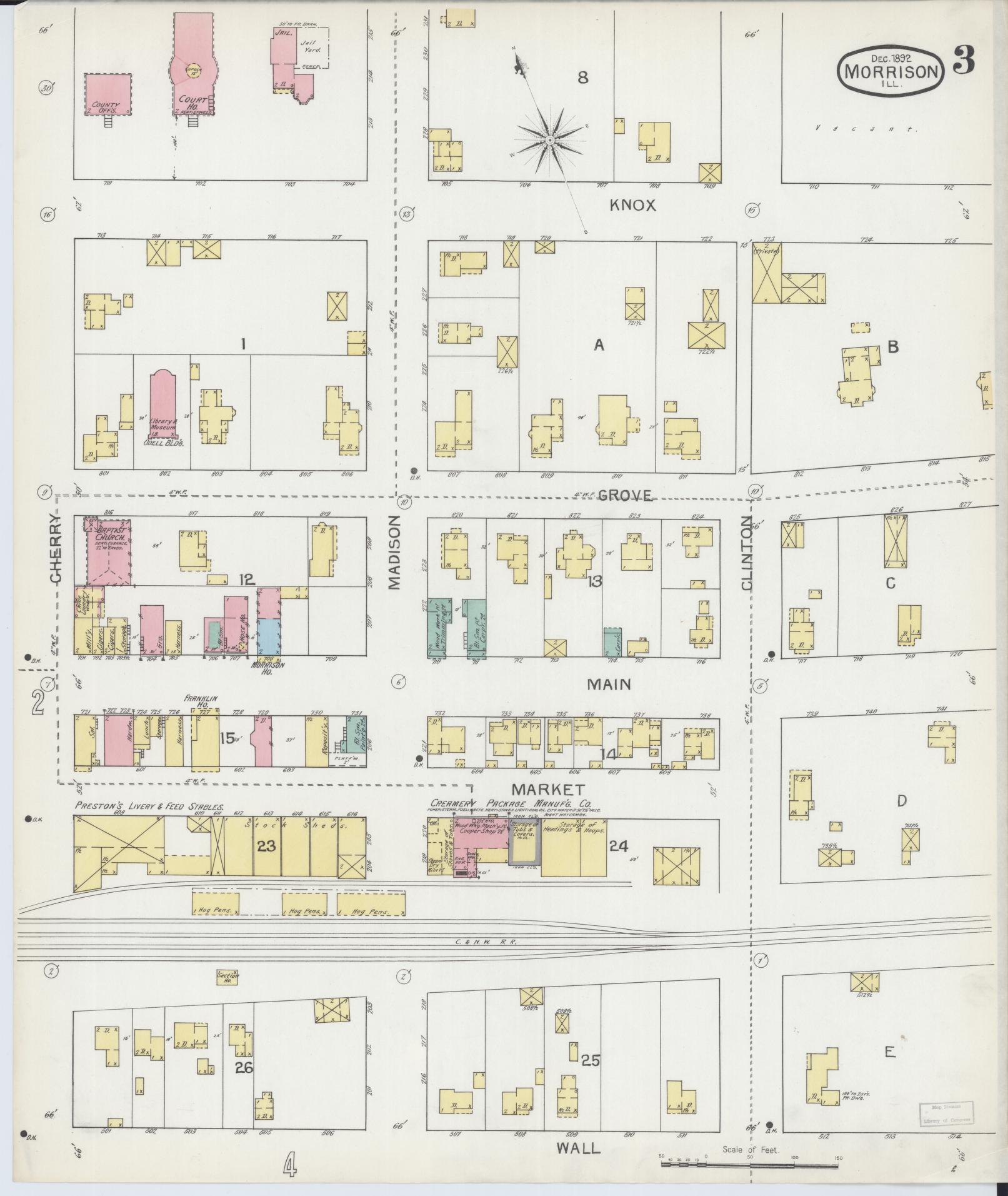 Sanborn Fire Insurance Map from Morrison, Whiteside County, Illinois (1892), Sheet #0003 - Complete Map Set gallery image, historic Sanborn map, vintage wall art, Illinois Illinois