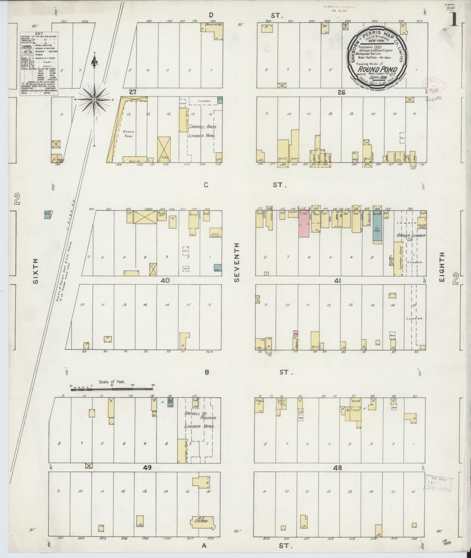 Sanborn Fire Insurance Map from Round Pond Station, Grant County, Oklahoma (1894), Sheet #0001 - Historic Sanborn Fire Insurance Map Print, vintage old map wall art, antique decor, genealogy gift, Oklahoma Oklahoma map