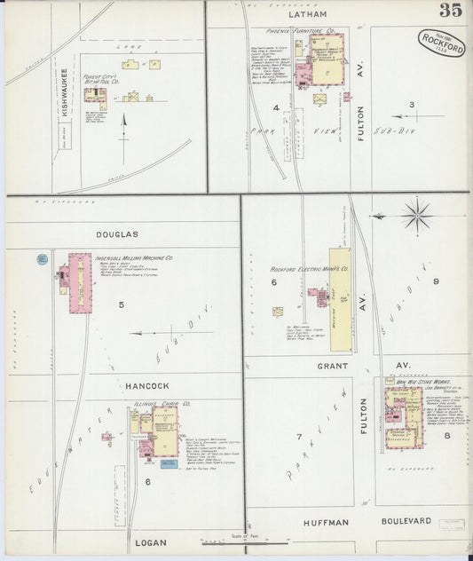 Sanborn Fire Insurance Map from Rockford, Winnebago County, Illinois (1891), Sheet #0035 - Historic Sanborn Fire Insurance Map Print, vintage old map wall art, antique decor, genealogy gift, Illinois Illinois map