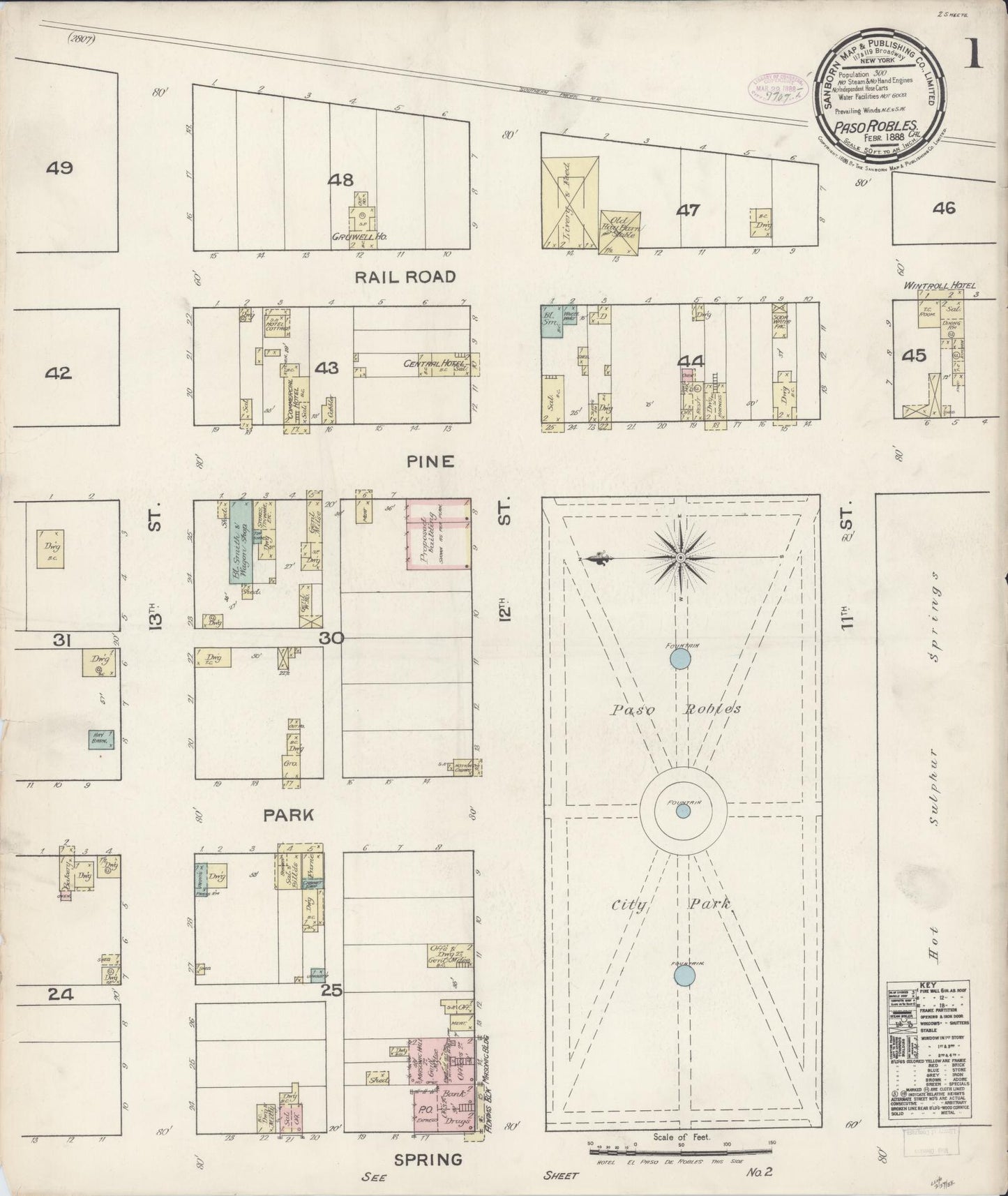 Sanborn Fire Insurance Map from Paso Robles, San Luis Obispo County, California (1888), Sheet #0001 - Complete Map Set gallery image, historic Sanborn map, vintage wall art, California California