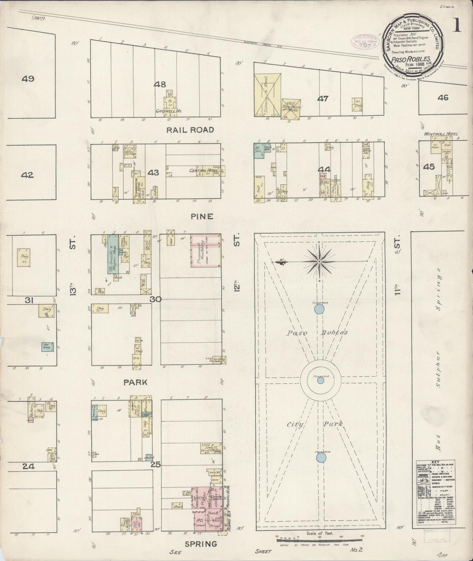 Sanborn Fire Insurance Map from Paso Robles, San Luis Obispo County, California (1888), Sheet #0001 - Complete Map Set gallery image, historic Sanborn map, vintage wall art, California California