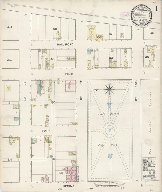 Sanborn Fire Insurance Map from Paso Robles, San Luis Obispo County, California (1888), Sheet #0001 - Complete Map Set gallery image, historic Sanborn map, vintage wall art, California California