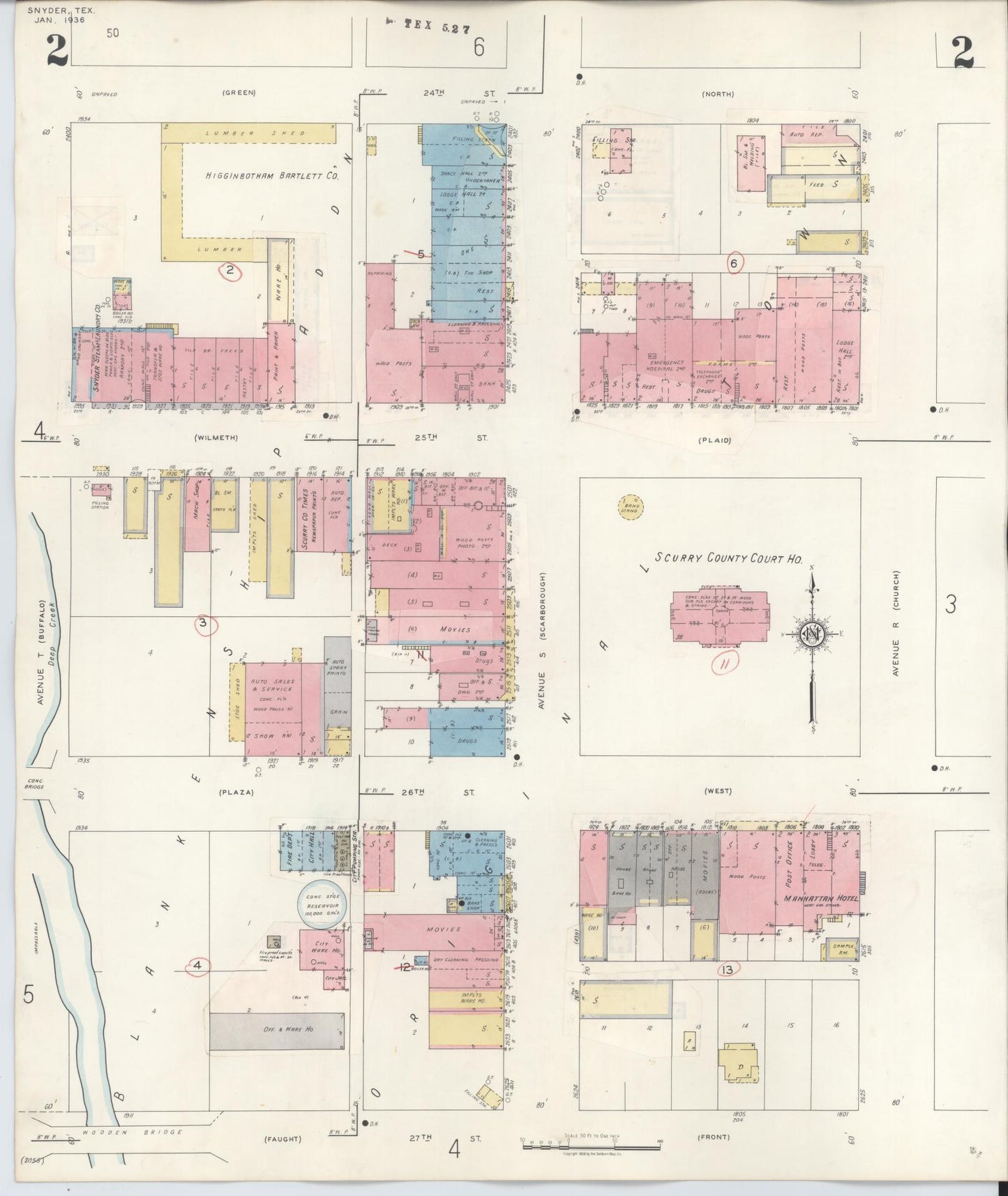 Sanborn Fire Insurance Map from Snyder, Scurry County, Texas (1942), Sheet #0002 - Complete Map Set gallery image, historic Sanborn map, vintage wall art, Texas Texas