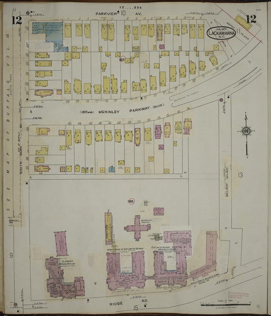 Sanborn Fire Insurance Map from Lackawanna, Erie County, New York (1950), Sheet #0012 - Historic Sanborn Fire Insurance Map Print, vintage old map wall art, antique decor, genealogy gift, New York New York map