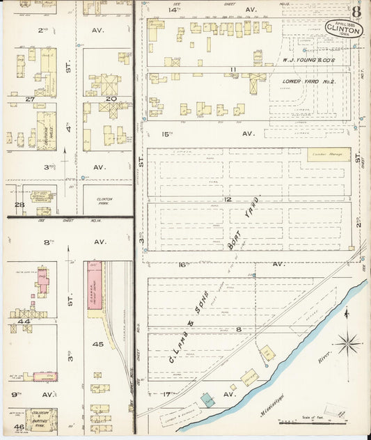 Sanborn Fire Insurance Map from Clinton, Clinton County, Iowa (1885), Sheet #0008 - Historic Sanborn Fire Insurance Map Print, vintage old map wall art