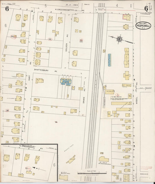 Sanborn Fire Insurance Map from Hopewell, Mercer County, New Jersey (1935), Sheet #0006 - Historic Sanborn Fire Insurance Map Print, vintage old map wall art, antique decor, genealogy gift, New Jersey New Jersey map