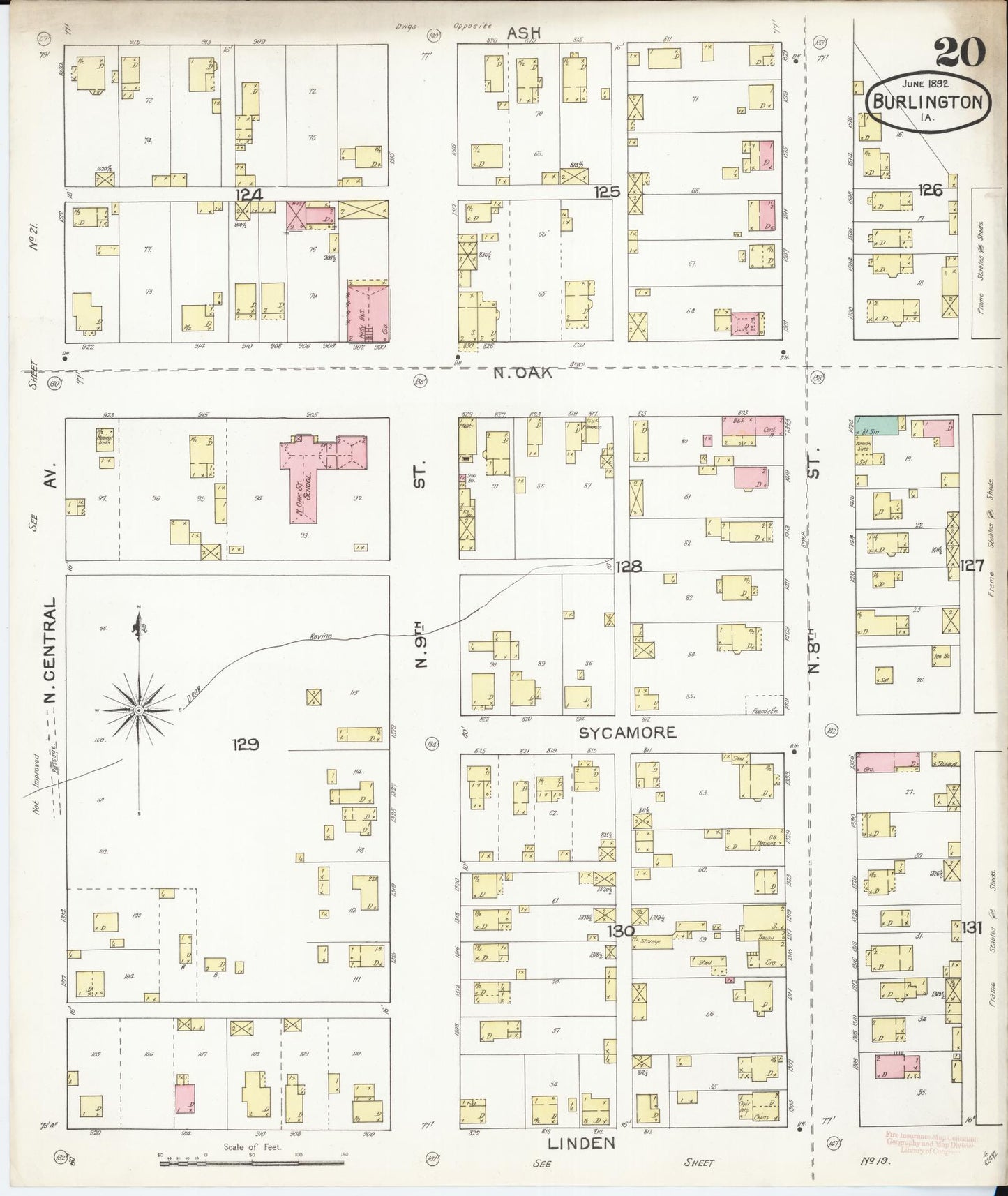 Sanborn Fire Insurance Map from Burlington, Des Moines County, Iowa (1892), Sheet #0020 - Historic Sanborn Fire Insurance Map Print, vintage old map wall art