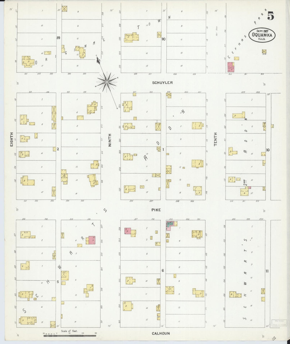 Sanborn Fire Insurance Map from Oquawka, Henderson County, Illinois (1907), Sheet #0005 - Complete Map Set gallery image, historic Sanborn map, vintage wall art, Illinois Illinois