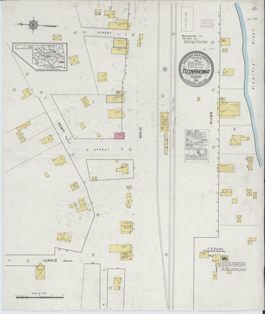 Sanborn Fire Insurance Map from Tuskahoma, Pushmataha County, Oklahoma (1916), Sheet #0001 - Historic Sanborn Fire Insurance Map Print, vintage old map wall art, antique decor, genealogy gift, Oklahoma Oklahoma map