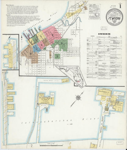 Sanborn Fire Insurance Map from Fort Myers, Lee County, Florida (1917), Sheet #0001 - Complete Map Set gallery image, historic Sanborn map, vintage wall art, Florida Florida
