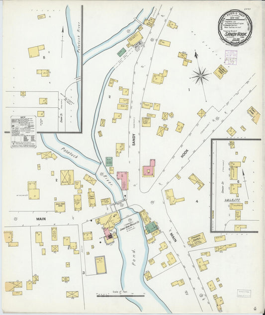 Sanborn Fire Insurance Map from Sandy Hook, Fairfield County, Connecticut (1901), Sheet #0001 - Historic Sanborn Fire Insurance Map Print, vintage old map wall art, antique decor, genealogy gift, Connecticut Connecticut map