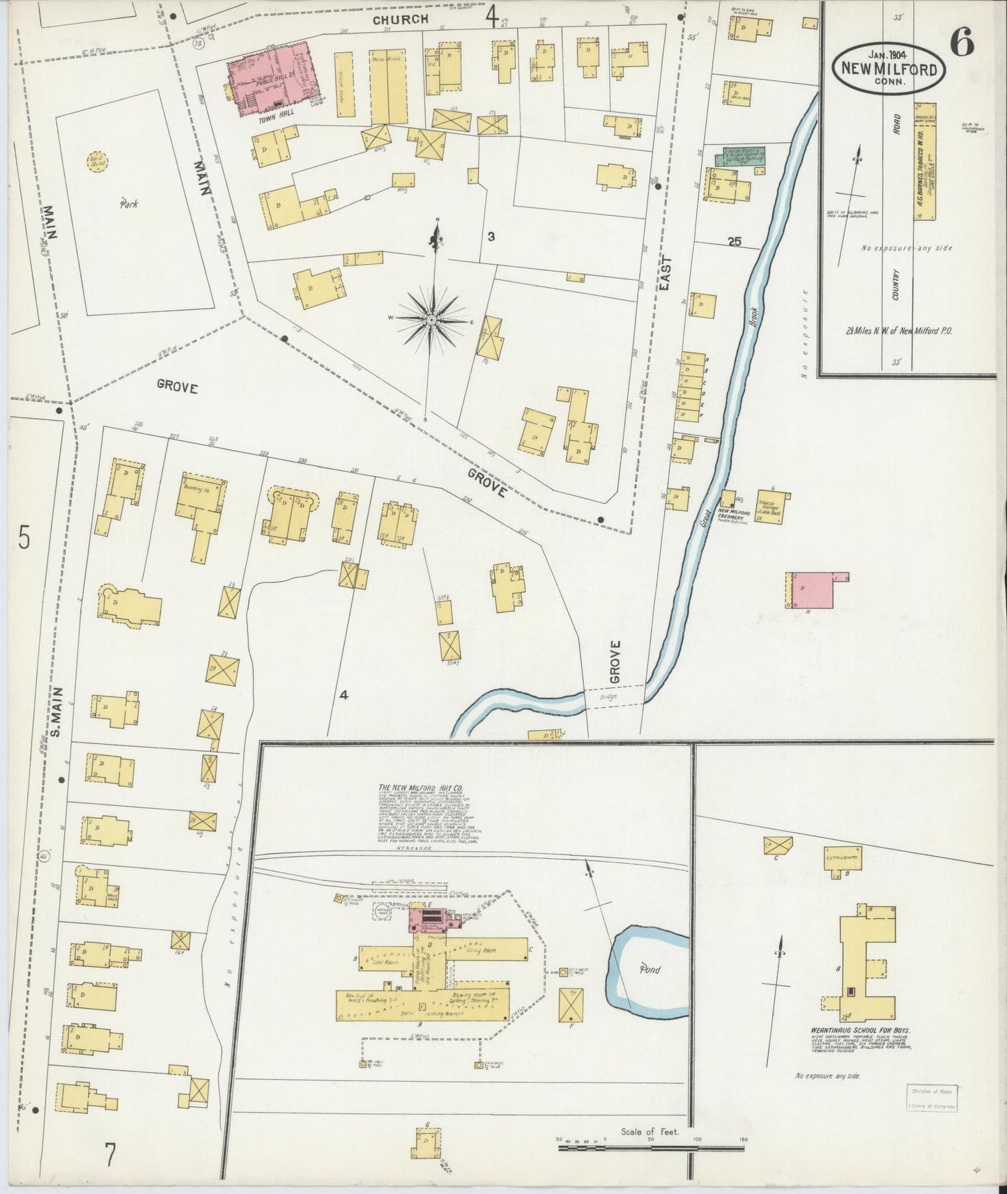 Sanborn Fire Insurance Map from New Milford, Litchfield County, Connecticut (1904), Sheet #0006 - Historic Sanborn Fire Insurance Map Print, vintage old map wall art, antique decor, genealogy gift, Connecticut Connecticut map