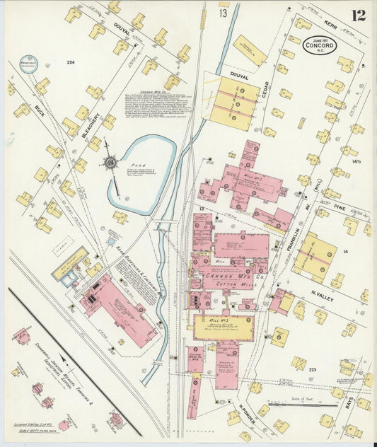 Sanborn Fire Insurance Map from Concord, Cabarrus County, North Carolina (1911), Sheet #0012 - Historic Sanborn Fire Insurance Map Print, vintage old map wall art, antique decor, genealogy gift, North Carolina North Carolina map