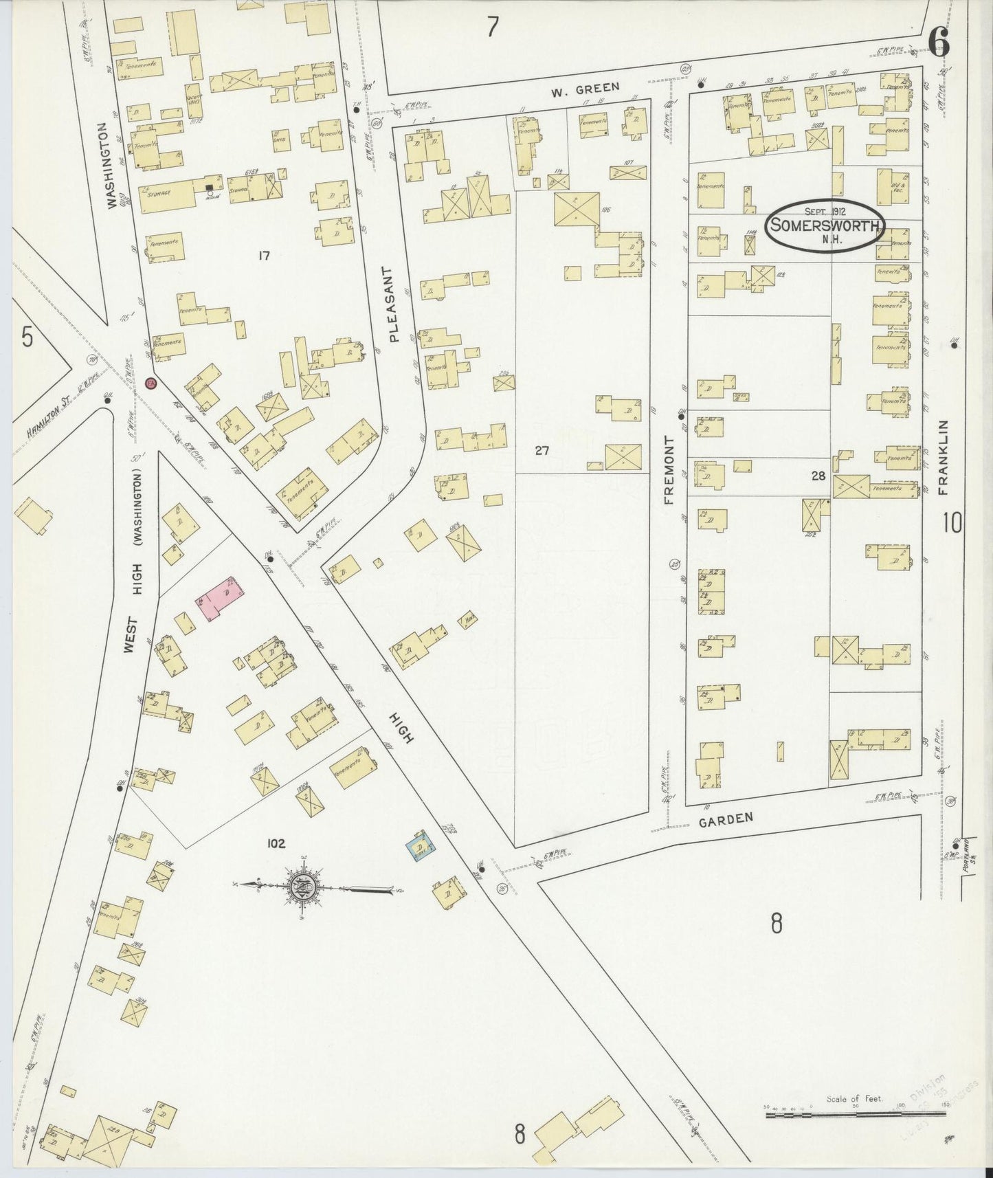 Sanborn Fire Insurance Map from Somersworth, Strafford County, New Hampshire (1912), Sheet #0006 - Complete Map Set gallery image, historic Sanborn map, vintage wall art, Maine Maine