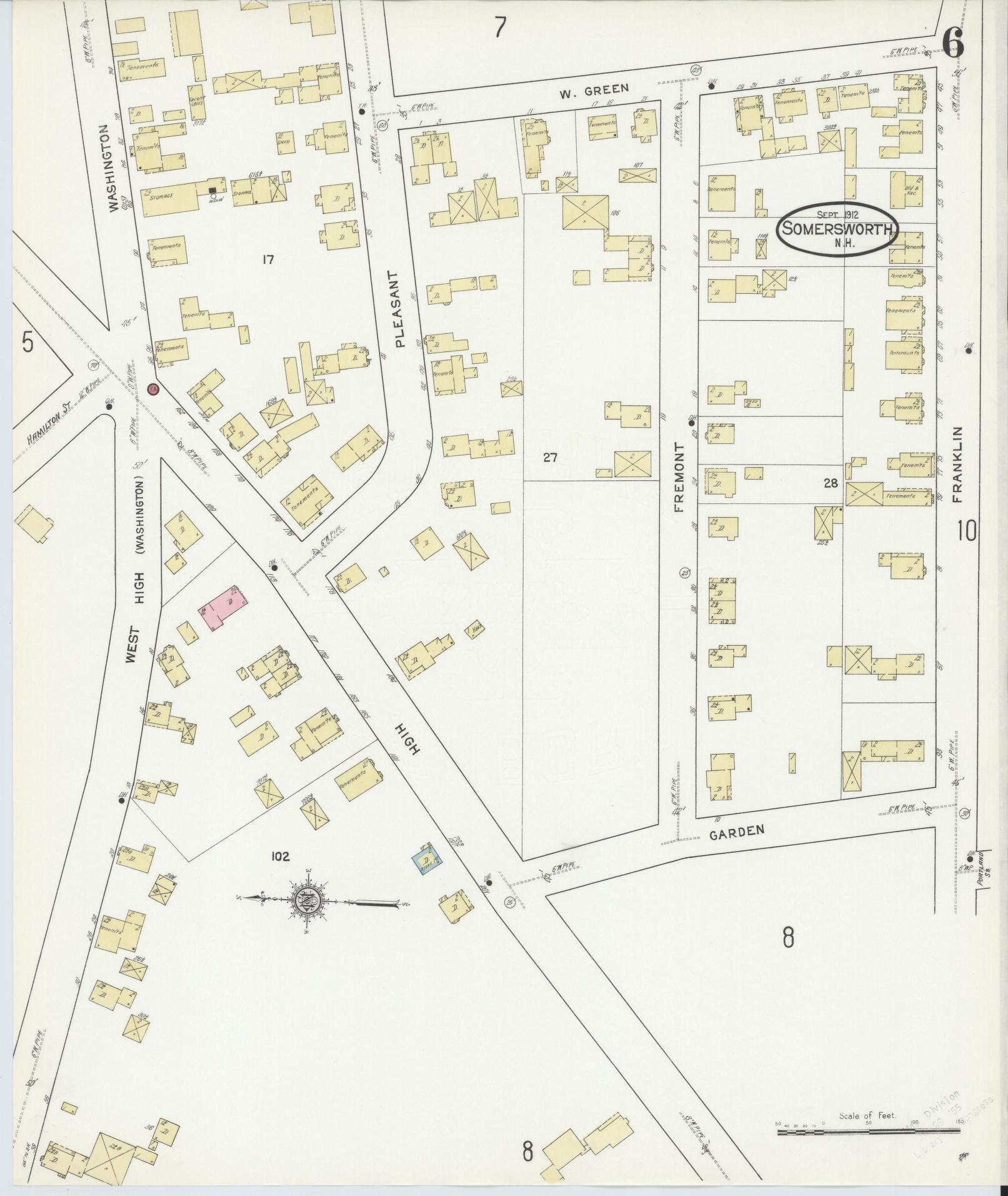 Sanborn Fire Insurance Map from Somersworth, Strafford County, New Hampshire (1912), Sheet #0006 - Complete Map Set gallery image, historic Sanborn map, vintage wall art, Maine Maine