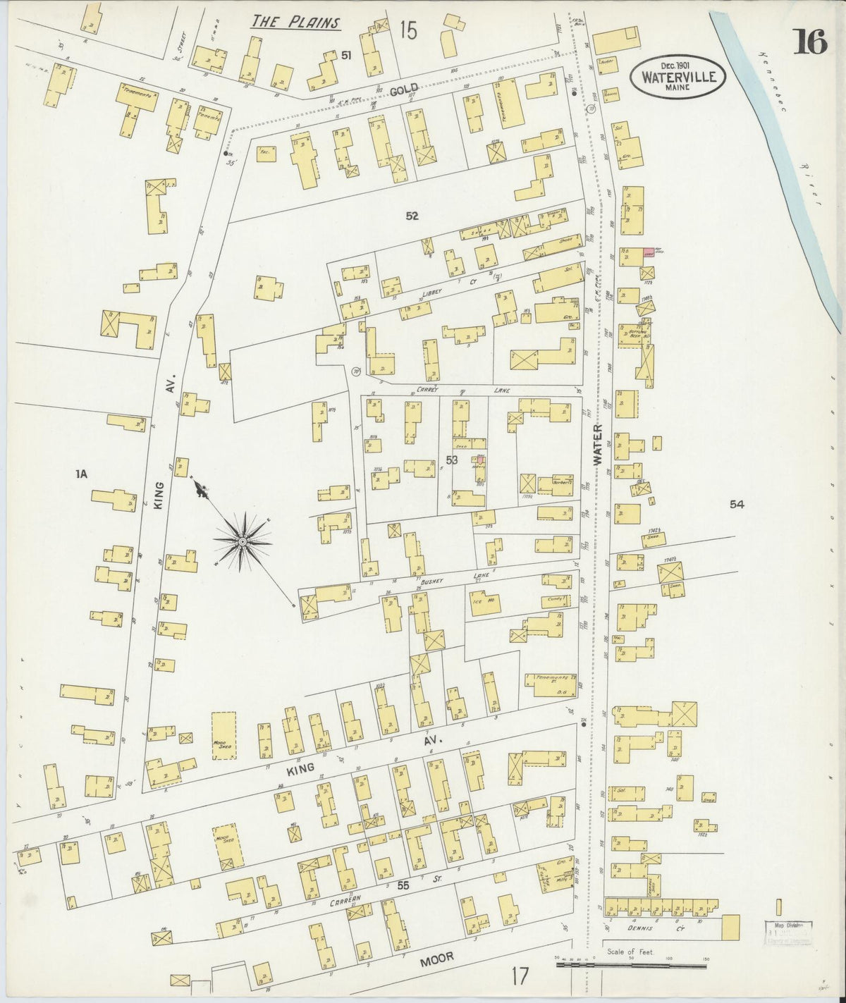 Sanborn Fire Insurance Map from Waterville, Kennebec County, Maine (1901), Sheet #0016 - Historic Sanborn Fire Insurance Map Print, vintage old map wall art, antique decor, genealogy gift, Maine Maine map