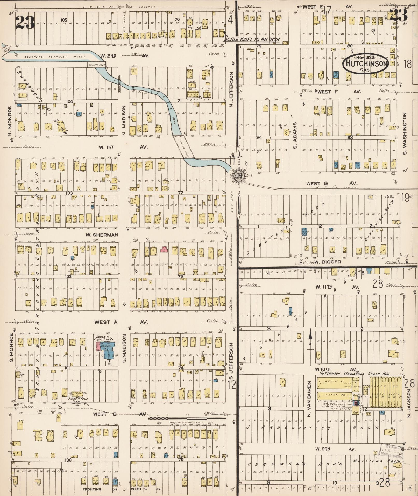 Sanborn Fire Insurance Map from Hutchinson, Reno County, Kansas (1922), Sheet #0024 - Complete Map Set gallery image, historic Sanborn map, vintage wall art, Kansas Kansas