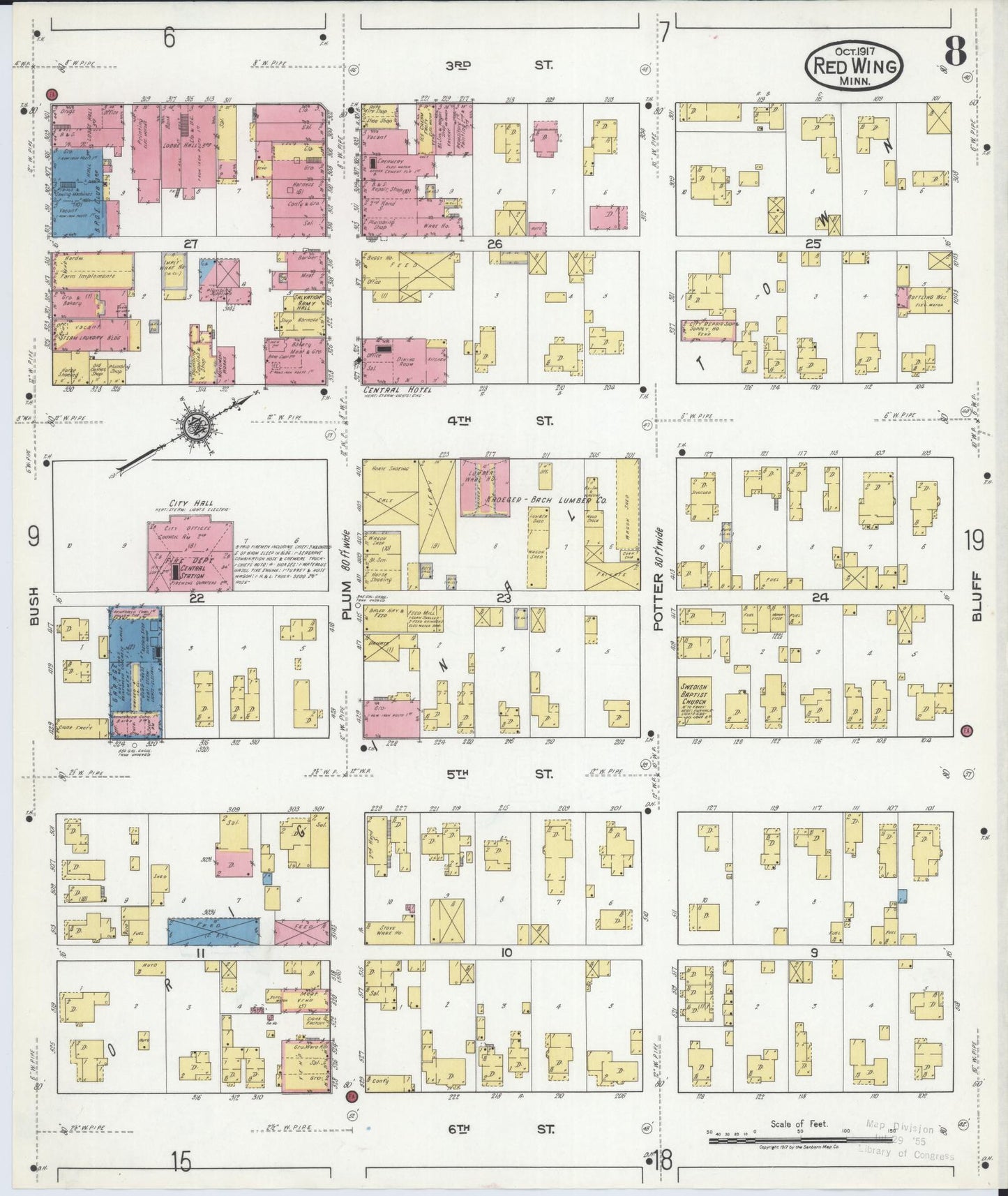 Sanborn Fire Insurance Map from Red Wing, Goodhue County, Minnesota (1917), Sheet #0008 - Complete Map Set gallery image, historic Sanborn map, vintage wall art, Minnesota Minnesota