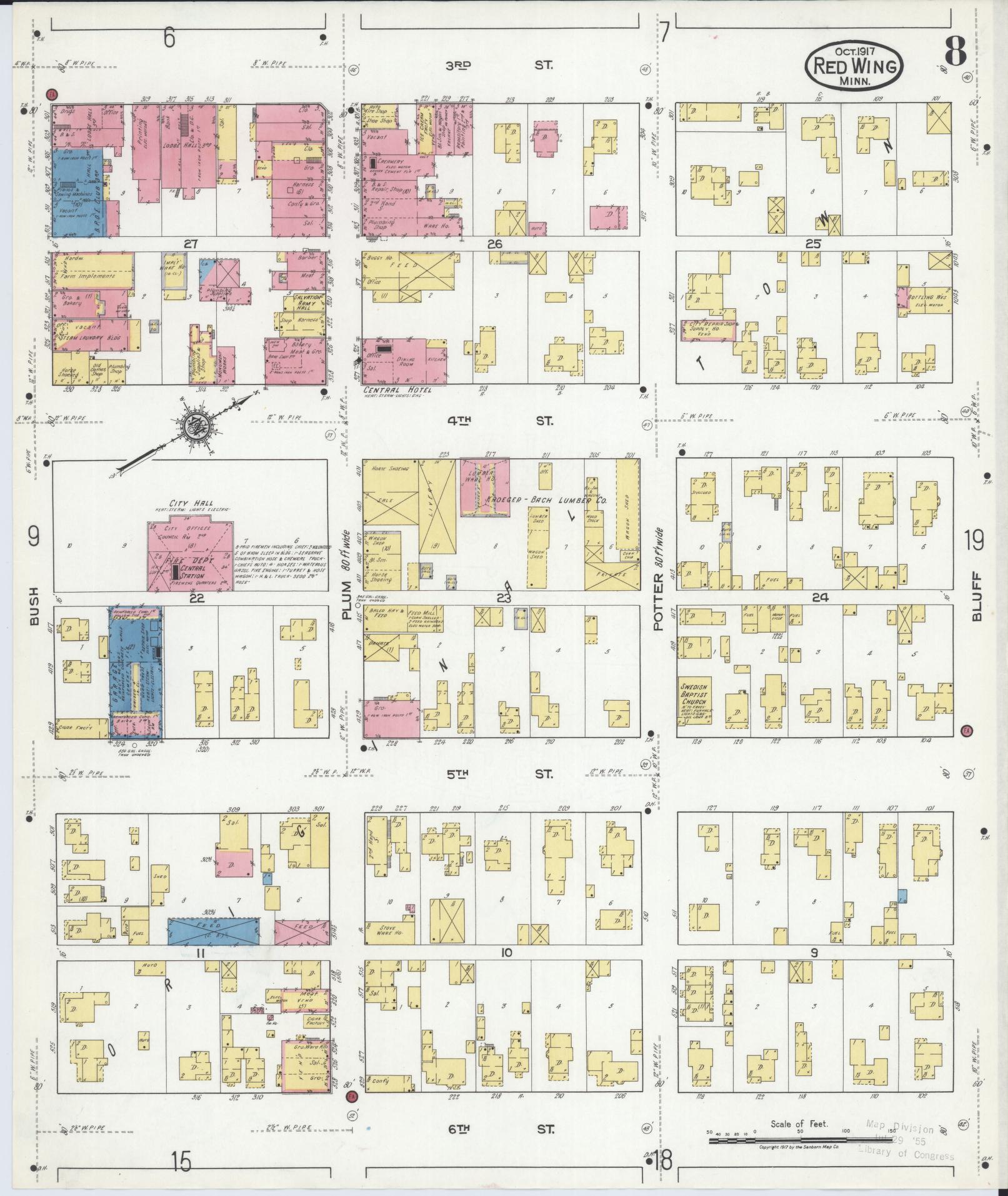 Sanborn Fire Insurance Map from Red Wing, Goodhue County, Minnesota (1917), Sheet #0008 - Complete Map Set gallery image, historic Sanborn map, vintage wall art, Minnesota Minnesota
