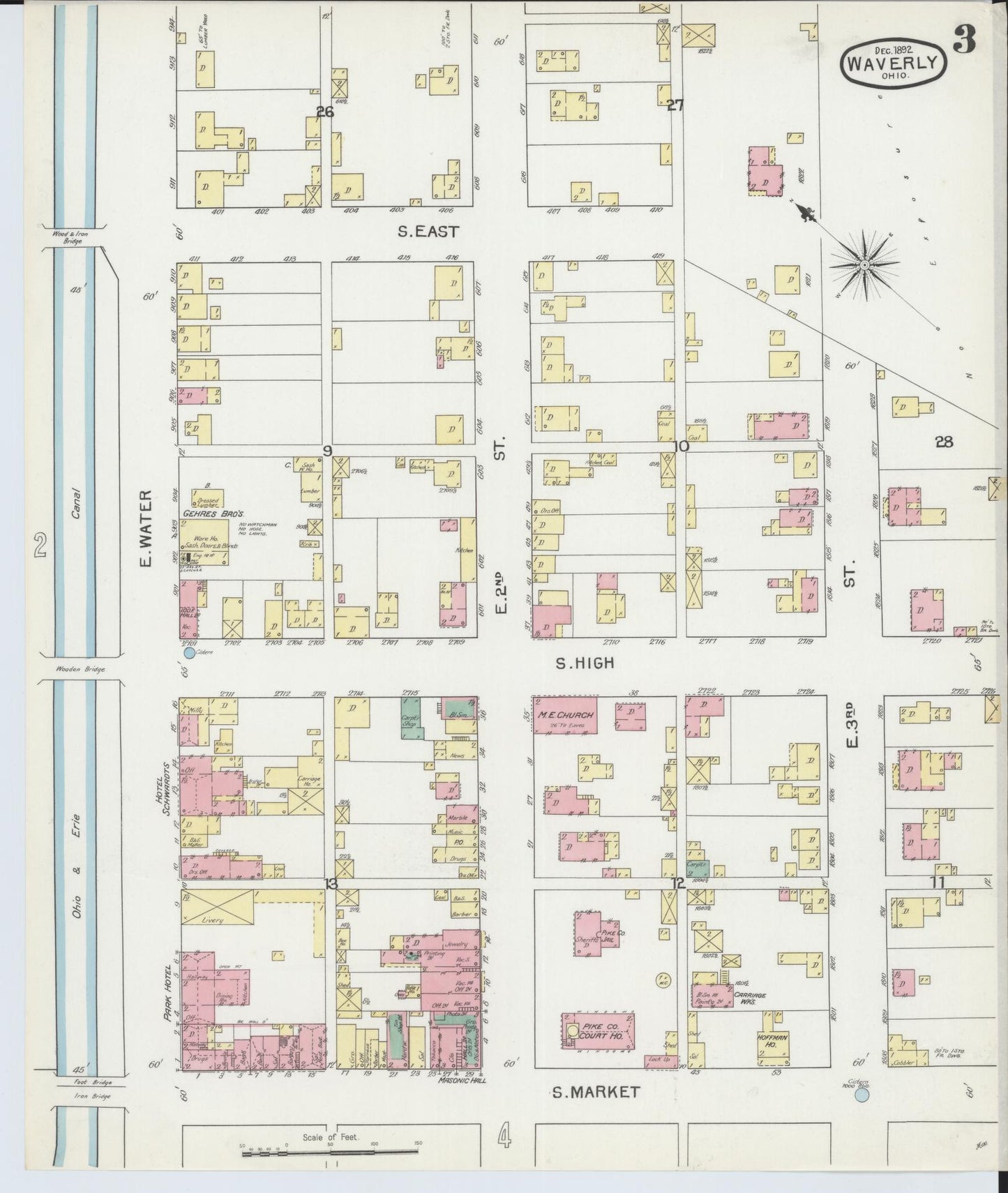 Sanborn Fire Insurance Map from Waverly, Pike County, Ohio (1892), Sheet #0003 - Complete Map Set gallery image, historic Sanborn map, vintage wall art, Ohio Ohio