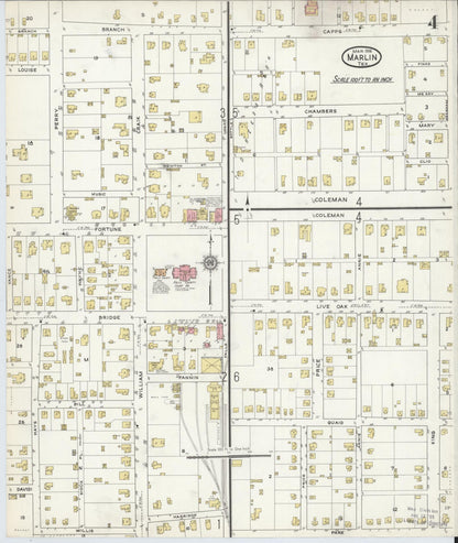 Sanborn Fire Insurance Map from Marlin, Falls County, Texas (1916), Sheet #0004 - Complete Map Set gallery image, historic Sanborn map, vintage wall art, Texas Texas