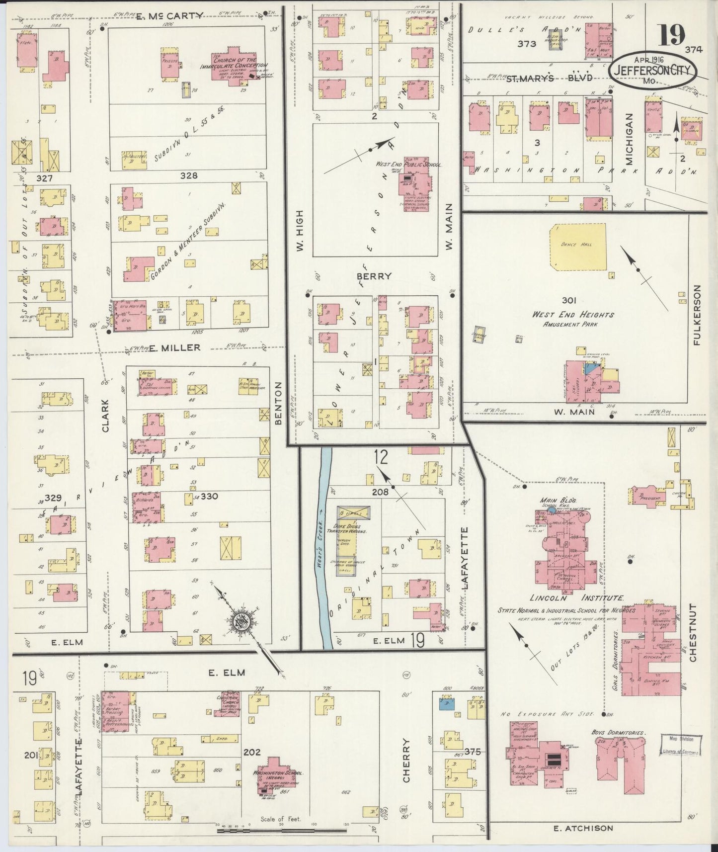 Sanborn Fire Insurance Map from Jefferson City, Cole County, Missouri (1916), Sheet #0019 - Complete Map Set gallery image, historic Sanborn map, vintage wall art, Missouri Missouri