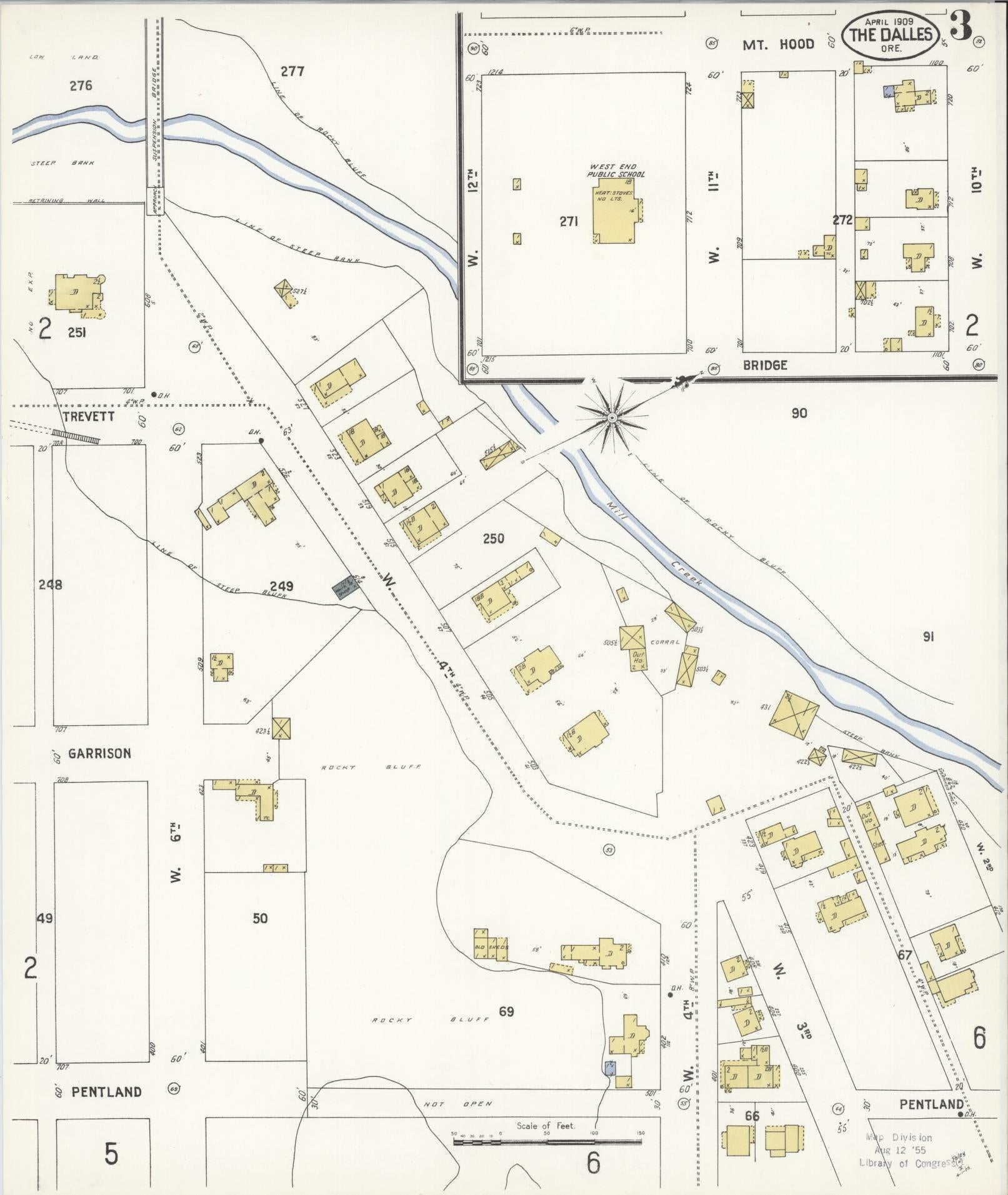 Sanborn Fire Insurance Map from The Dalles, Wasco County, Oregon (1909), Sheet #0003 - Historic Sanborn Fire Insurance Map Print, vintage old map wall art, antique decor, genealogy gift, Oregon Oregon map