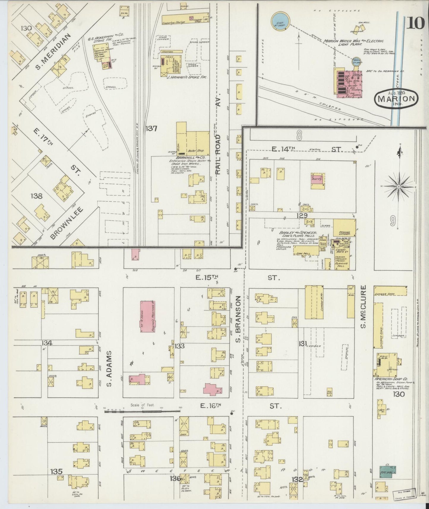 Sanborn Fire Insurance Map from Marion, Grant County, Indiana (1893), Sheet #0010 - Historic Sanborn Fire Insurance Map Print, vintage old map wall art, antique decor, genealogy gift, Indiana Indiana map
