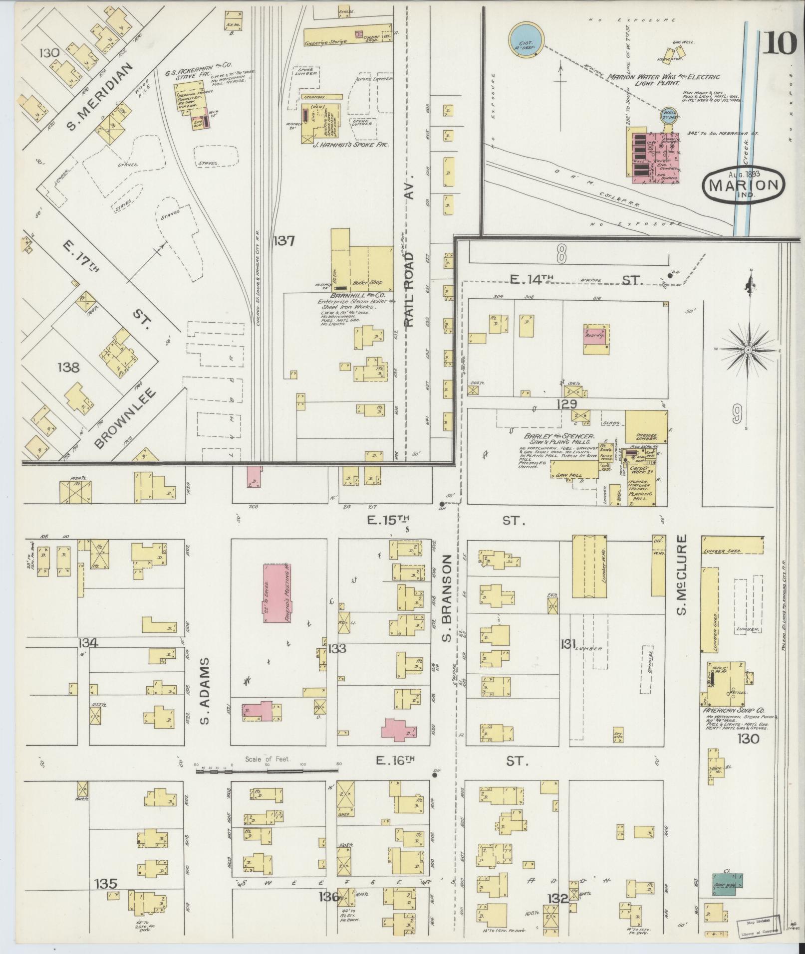 Sanborn Fire Insurance Map from Marion, Grant County, Indiana (1893), Sheet #0010 - Historic Sanborn Fire Insurance Map Print, vintage old map wall art, antique decor, genealogy gift, Indiana Indiana map