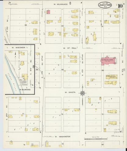 Sanborn Fire Insurance Map from Jamestown, Stutsman County, North Dakota (1913), Sheet #0010 - Complete Map Set gallery image, historic Sanborn map, vintage wall art, North Dakota North Dakota
