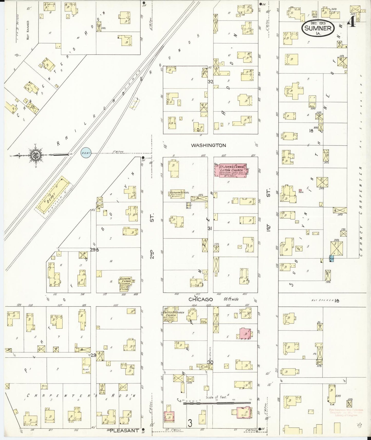 Sanborn Fire Insurance Map from Sumner, Bremer County, Iowa (1913), Sheet #0004 - Historic Sanborn Fire Insurance Map Print