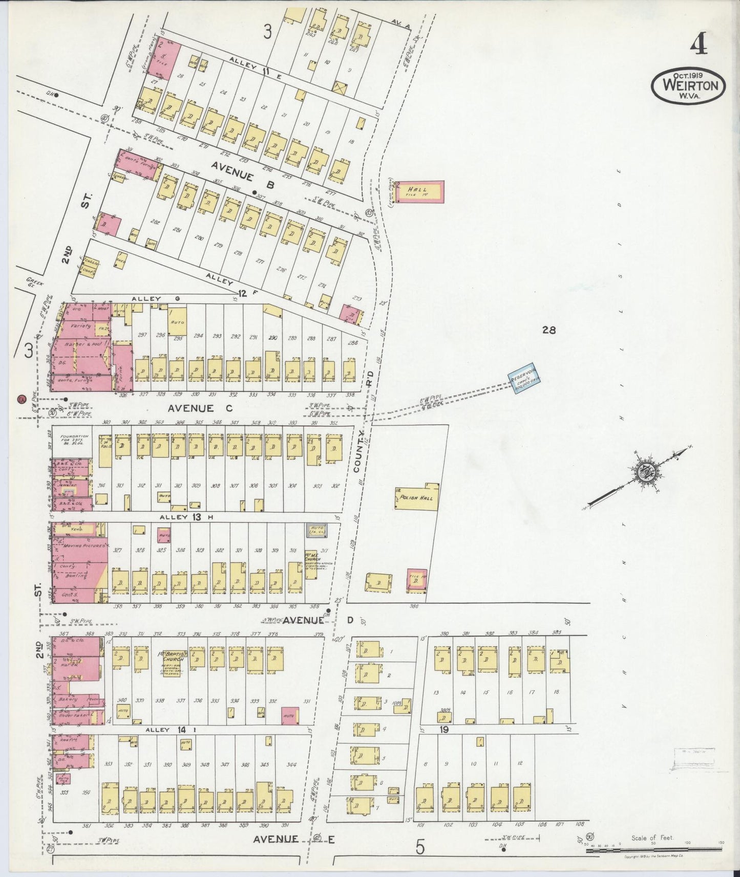 Sanborn Fire Insurance Map from Weirton, Hancock County, West Virginia (1919), Sheet #0004 - Complete Map Set gallery image, historic Sanborn map, vintage wall art, West Virginia West Virginia