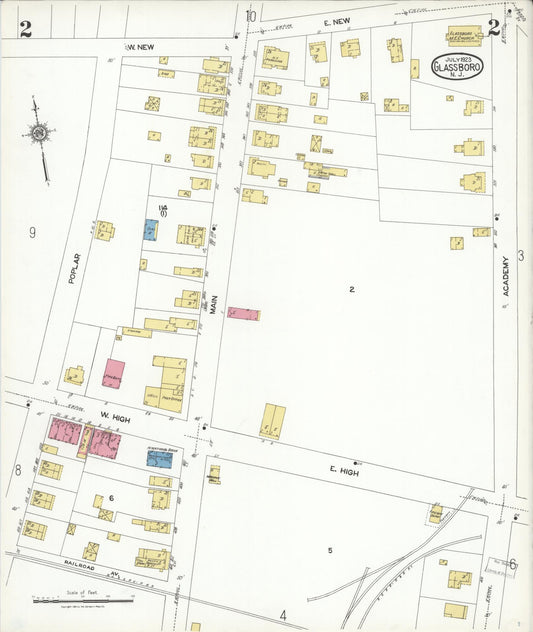 Sanborn Fire Insurance Map from Glassboro, Gloucester County, New Jersey (1923), Sheet #0002 - Historic Sanborn Fire Insurance Map Print, vintage old map wall art, antique decor, genealogy gift, New Jersey New Jersey map