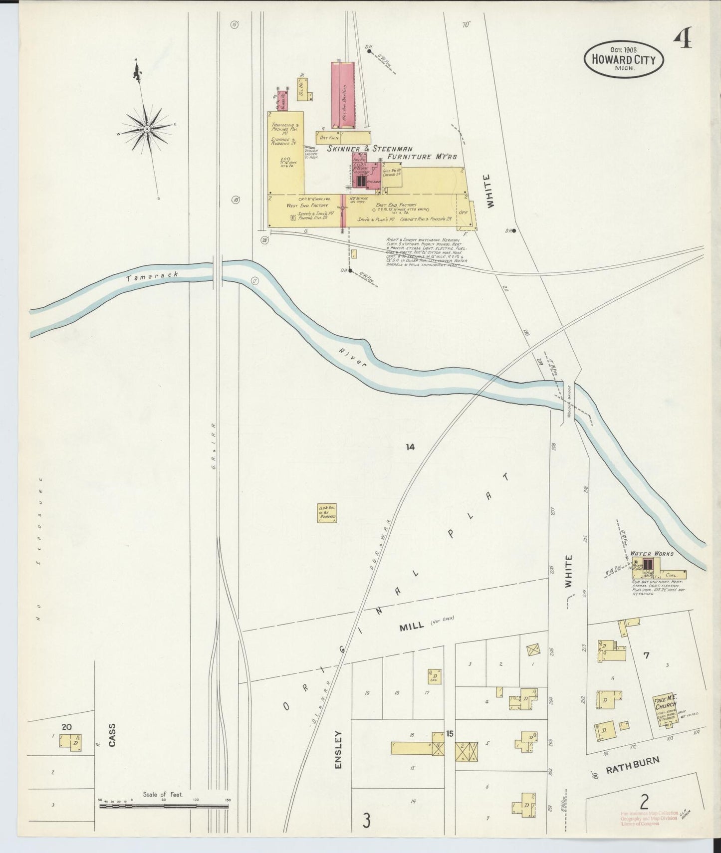 Sanborn Fire Insurance Map from Howard City, Montcalm County, Michigan (1908), Sheet #0004 - Complete Map Set gallery image, historic Sanborn map, vintage wall art, Michigan Michigan