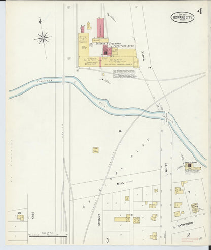 Sanborn Fire Insurance Map from Howard City, Montcalm County, Michigan (1908), Sheet #0004 - Complete Map Set gallery image, historic Sanborn map, vintage wall art, Michigan Michigan