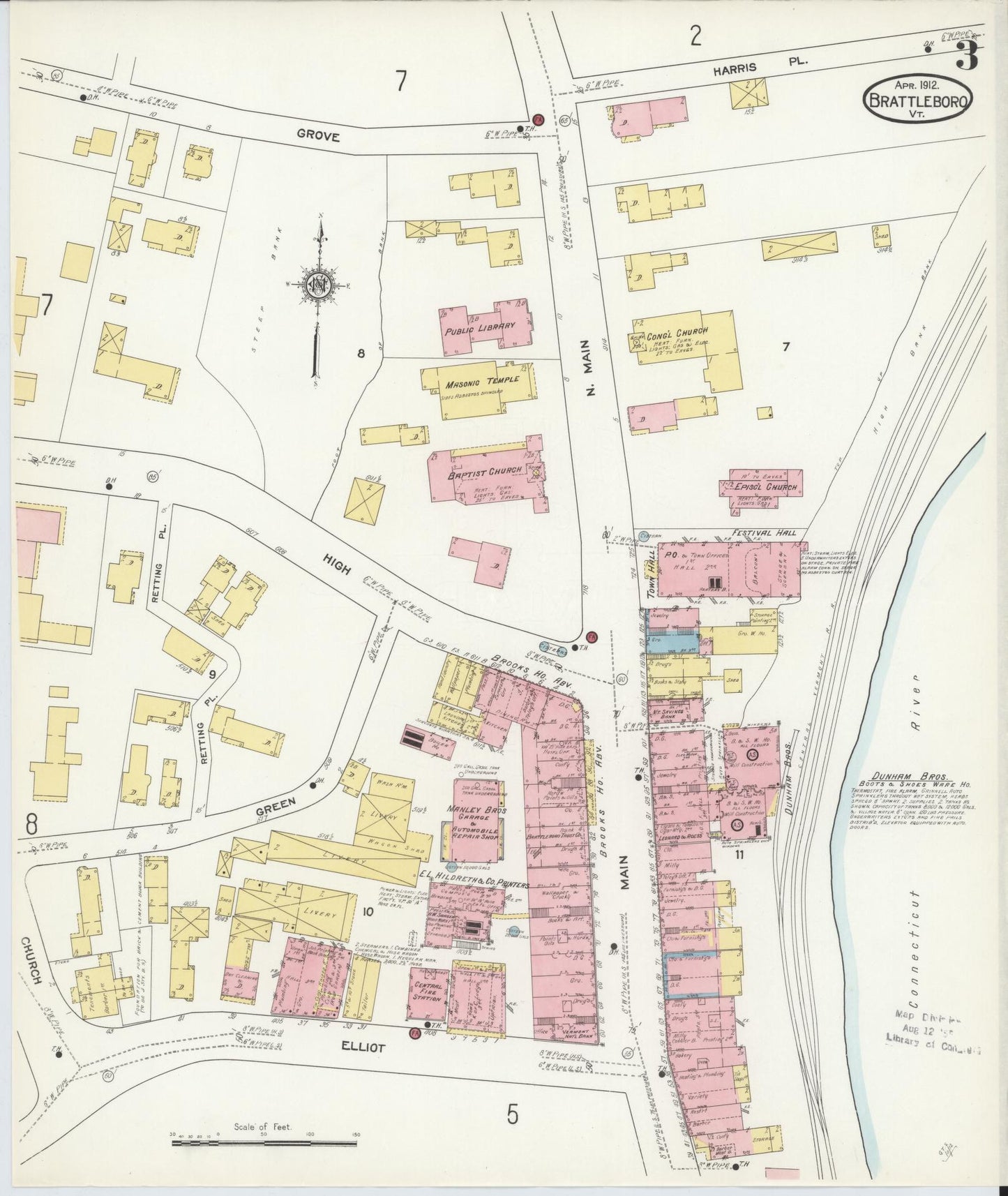 Sanborn Fire Insurance Map from Brattleboro, Windham County, Vermont (1912), Sheet #0003 - Complete Map Set gallery image, historic Sanborn map, vintage wall art, Vermont Vermont