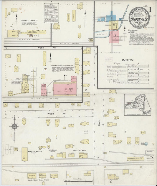 Sanborn Fire Insurance Map from Lyndonville, Orleans County, New York (1914), Sheet #0001 - Complete Map Set gallery image, historic Sanborn map, vintage wall art, New York New York